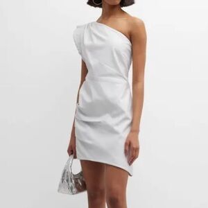 Lamarque Corey draped one shoulder leather mini dress